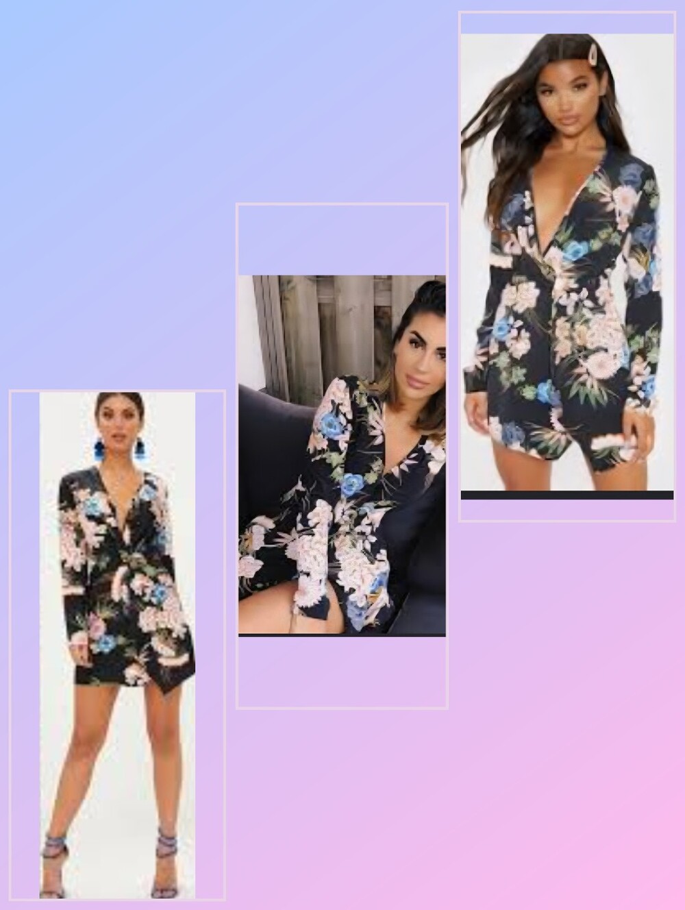 PrettyLittleThing Black Floral Faux Wrap Dress with Pink & Green Blooms